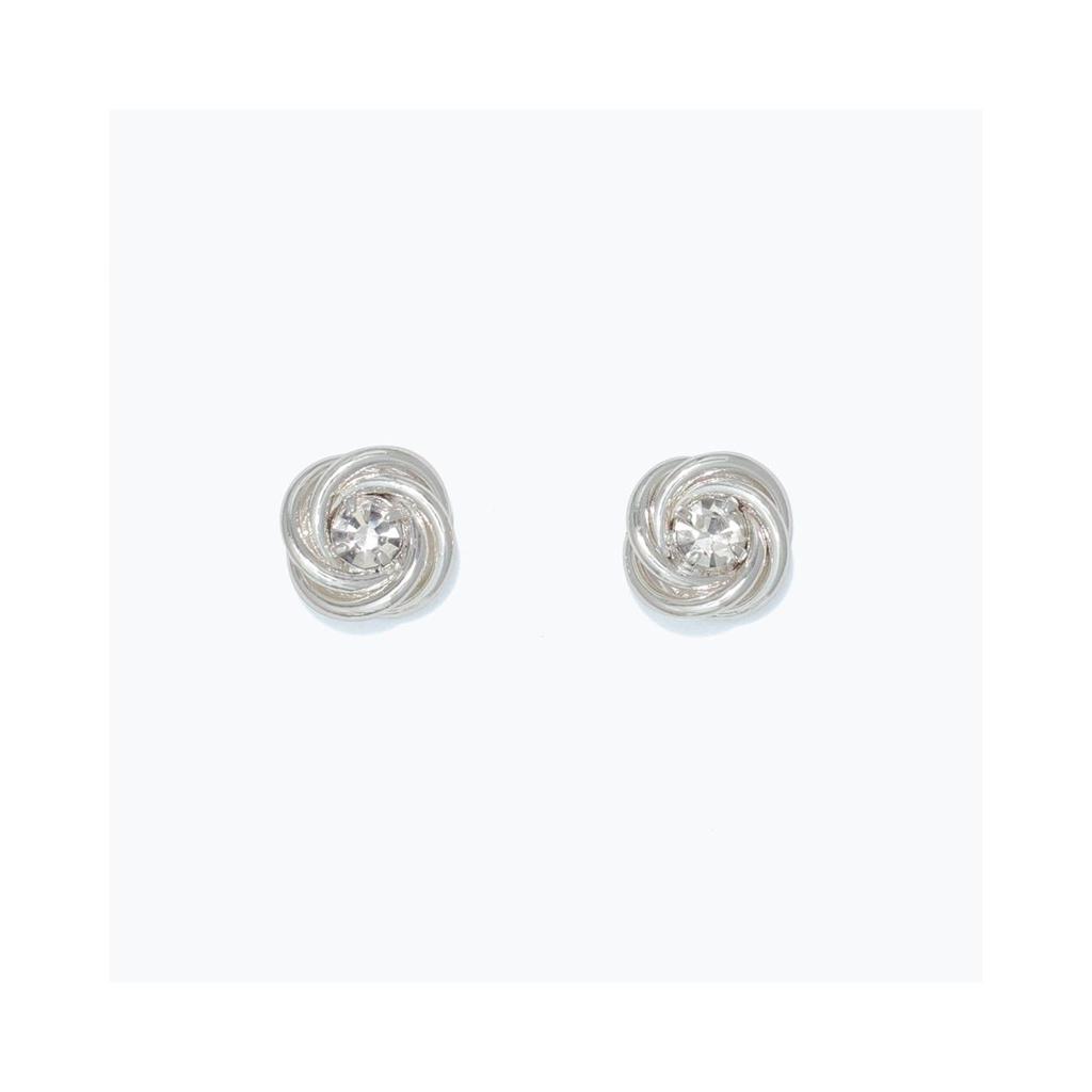 Silver Clear Crystal Twist Knot Stud Earrings