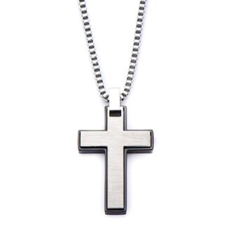 Inox Men's Cross Necklace in Black Plated Stainless Steel