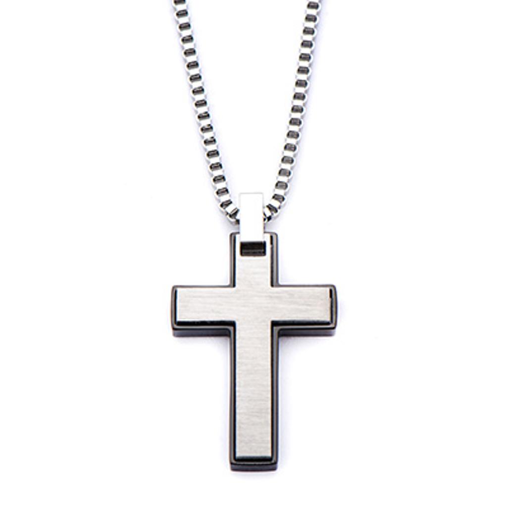 Inox Men's Cross Necklace in Black Plated Stainless Steel