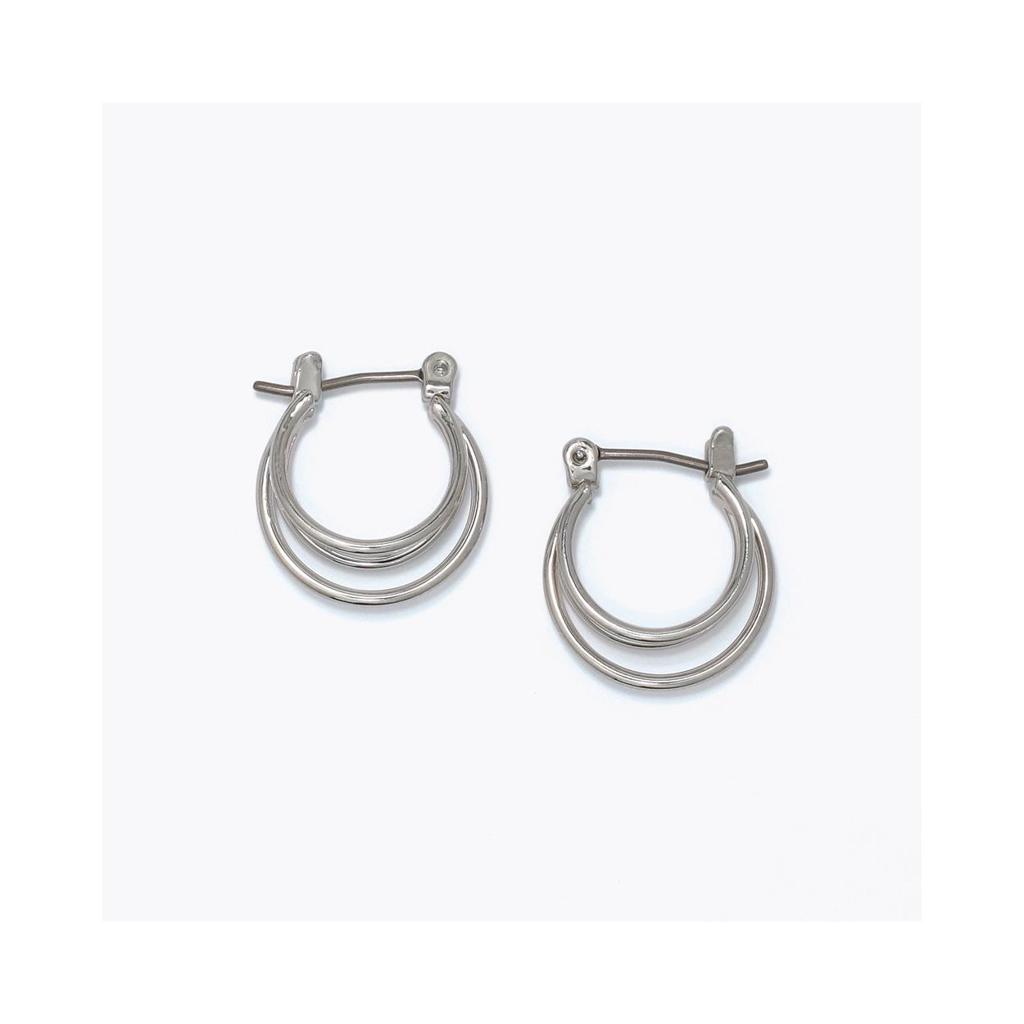 Silver Triple Ring Huggie Hoop Earrings