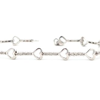 Sterling Silver Heart Station Diamond Bracelet 1/10ctw, 7in