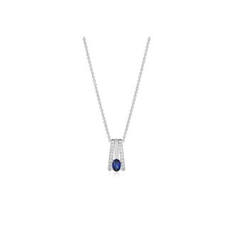 Sterling Radiance Blue Sapphire & CZ Pave Necklace, 17"+3"