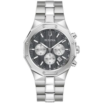 Bulova Men's Stainless Steel Gray Geometric Dial Dress Watch