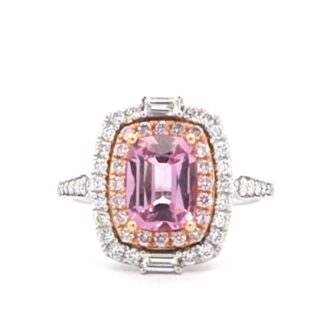 Pink Spinel Double Halo Ring 0.27ctw Diamonds 18K Two-Tone