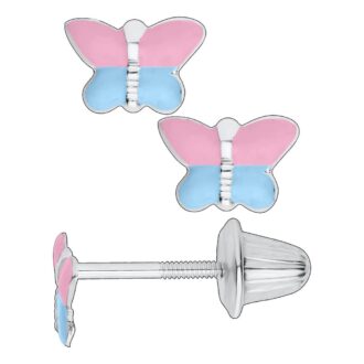 Children's Pink & Blue Enamel Butterfly Studs in Silver