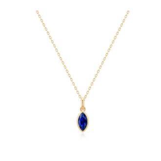 Marquise Lab Grown Sapphire Drop Necklace in 14k Yellow Gold