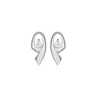 Sterling Silver Marquise Ribbon Stud Earrings