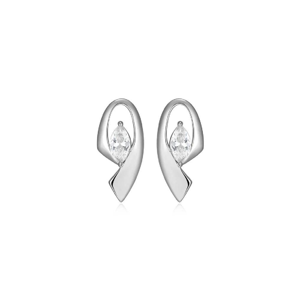 Sterling Silver Marquise Ribbon Stud Earrings