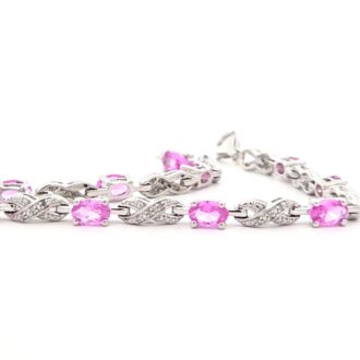 7in Lab-Created Pink Gem & 1/10ctw Diamond Station Bracelet