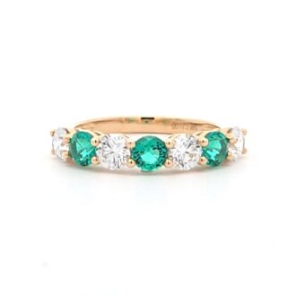 14k Yellow Gold Lab Grown Diamond & Emerald Anniversary Band