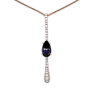 Lab Grown Alexandrite Bar Drop Necklace .36ctw 14k Rose Gold