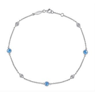 Blue Topaz & White Sapphire Sterling Silver Anklet 10"