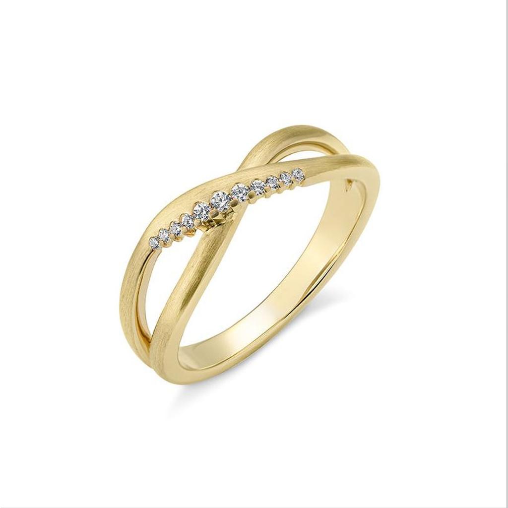 Yellow Gold Plated Satin X Ring with White Sapphire