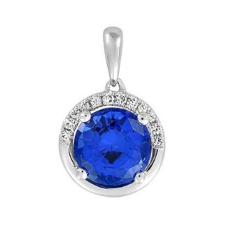 Blue Sapphire & .05ctw Diamond Drop Pendant 14k White Gold