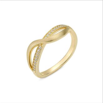 Yellow Gold Plated Satin Finish White Sapphire Wave Ring