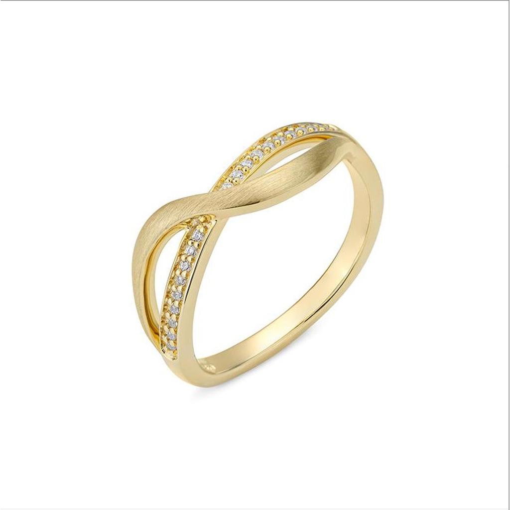 Yellow Gold Plated Satin Finish White Sapphire Wave Ring