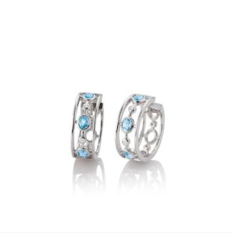 Breuning Bezel Blue Topaz & White Sapphire Silver Huggies