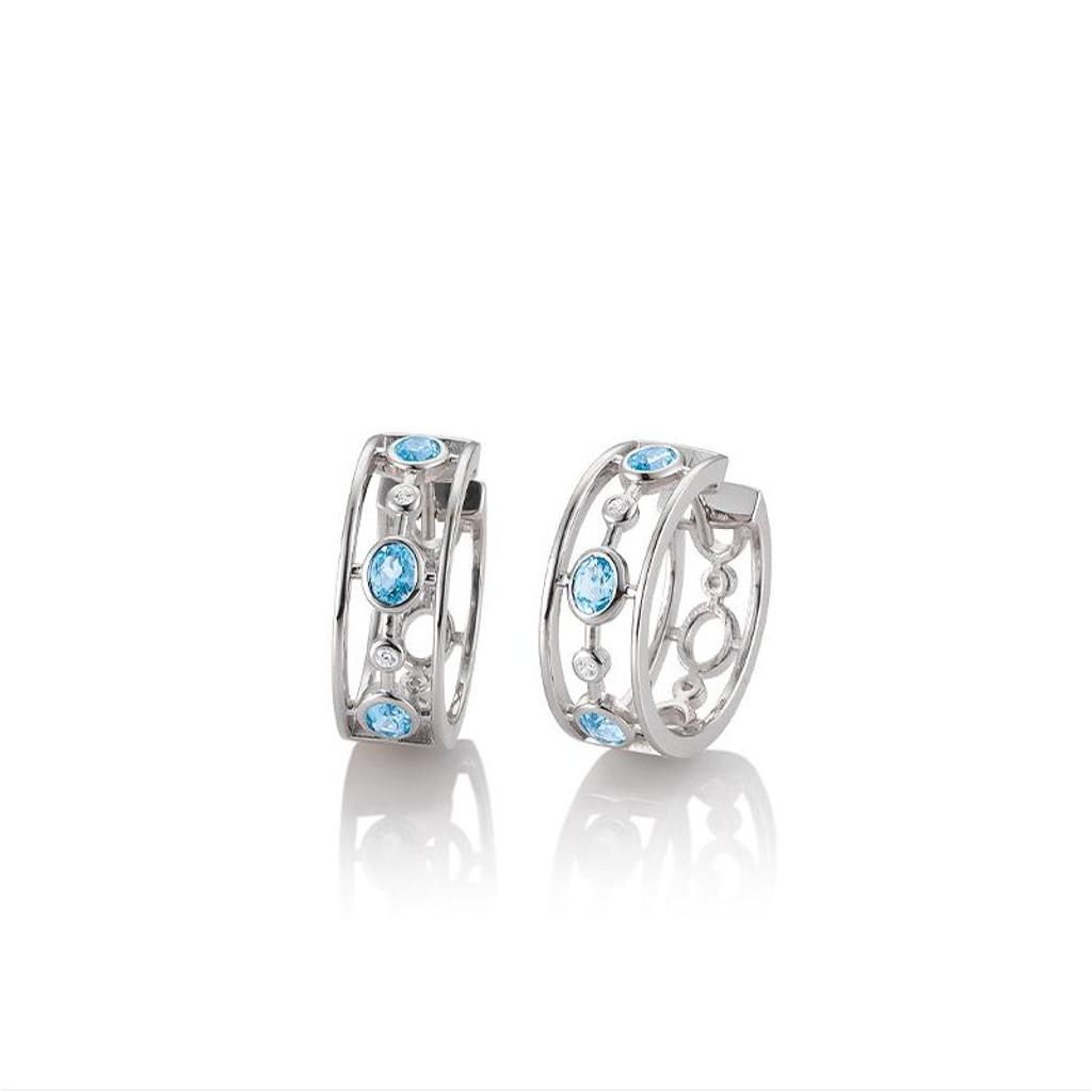 Breuning Bezel Blue Topaz & White Sapphire Silver Huggies