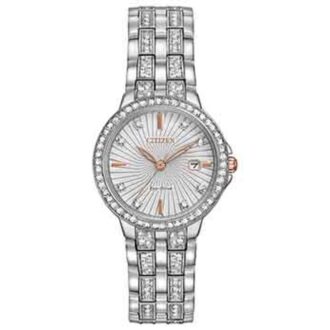Citizen Eco-Drive Women's Red Dial Crystal Bezel Watch