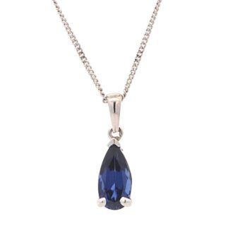 Pre-Owned Pear Sapphire Pendant in 14K White Gold w/ Chain