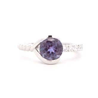 Lab Grown Alexandrite Ring & .19ctw Diamonds 14k White Gold