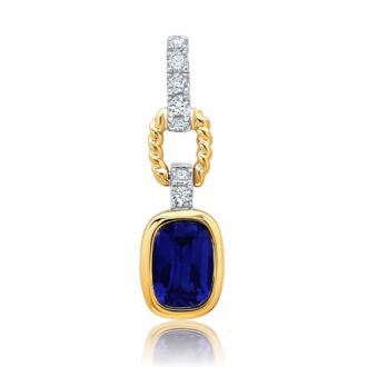 Lab-Grown Blue Sapphire & .13ctw Diamond Necklace 14k 2-Tone