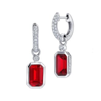 Chatham Lab-Grown Ruby & .59ctw Diamond Huggie Dangles 14k WG