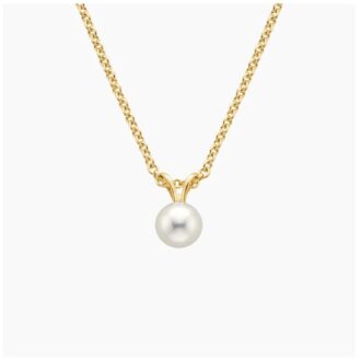 14K Yellow Gold 6mm Pearl Drop Pendant, 18-Inch Chain