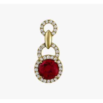 14k Yellow Gold Lab-Grown Ruby & .24ctw Diamond Drop Pendant