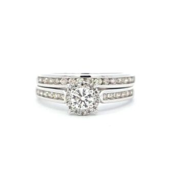 14K White Gold Halo Bridal Set with Channel Band 5/8 ctw