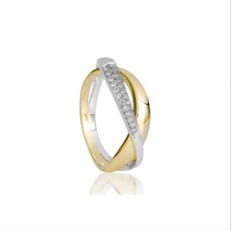 Yellow Gold Plated Overlap Ring with White Sapphires