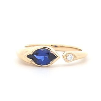 14K Yellow Gold Open Flame Ring w/ Lab Blue Sapphire, .03ctw