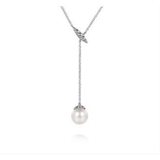 Gabriel Bujukan Single Pearl Y Necklace in Sterling Silver