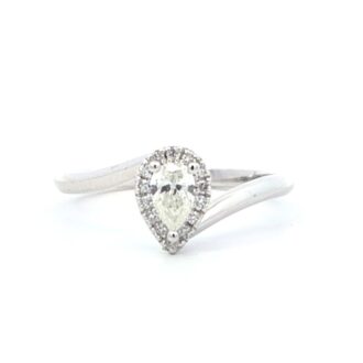 10K White Gold Pear Halo Bypass Ring 1/3 ctw Diamonds