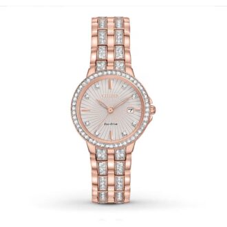 Citizen Ladies Rose-Tone Grey Dial Crystal Bezel Dress Watch