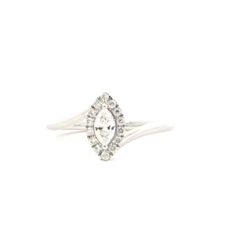 10k White Gold Marquise Halo Bypass Diamond Ring 1/3ctw