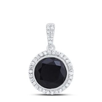 Black Onyx Halo Drop Pendant 1/4ctw Diamonds Sterling Silver