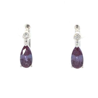Chatham Lab-Grown Alexandrite Huggie Hoops 14k White Gold