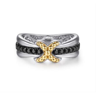 Gabriel Bujukan X Ring with Black Spinel in 14K & Silver