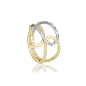 Yellow Gold-Plated Silver Triple Loop White Sapphire Ring