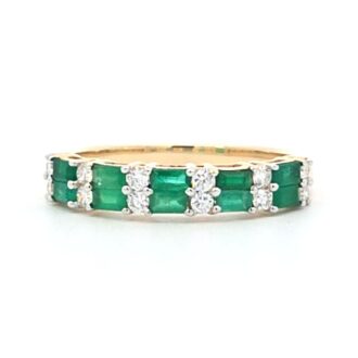 Emerald Baguette & 1/4ctw Diamond Band in 14k Yellow Gold