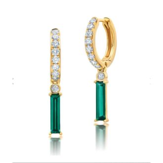 14K Yellow Gold Lab-Grown Emerald & .54ctw Diamond Dangles