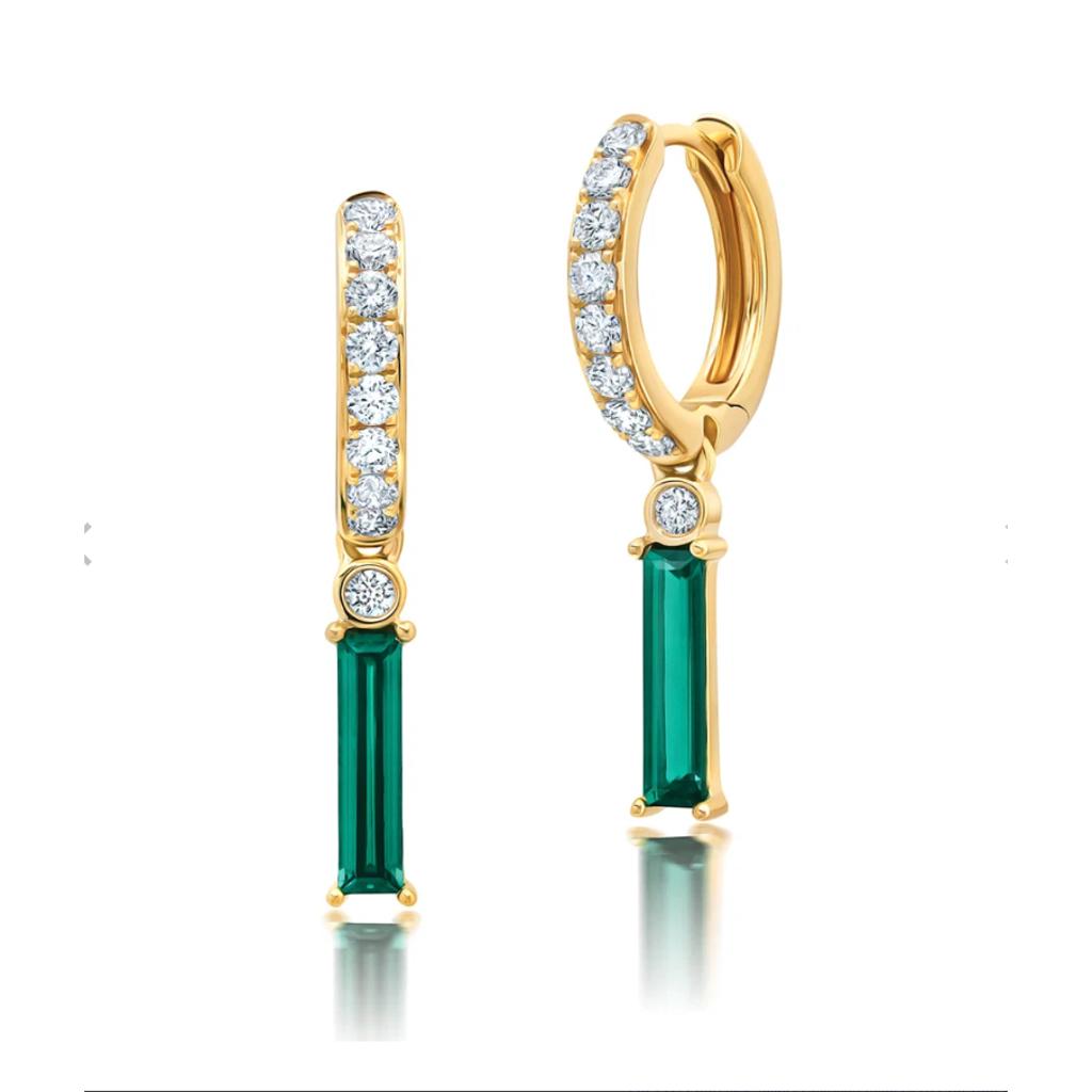 14K Yellow Gold Lab-Grown Emerald & .54ctw Diamond Dangles