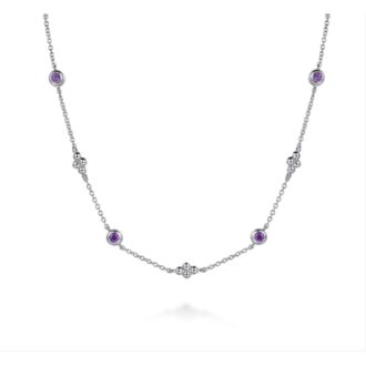 Gabriel Bujukan Amethyst Clover Station Necklace in Silver