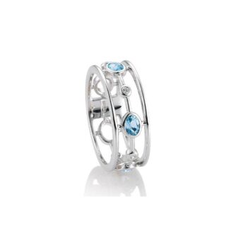 Sterling Silver Wide Ring with Blue Topaz & White Sapphire