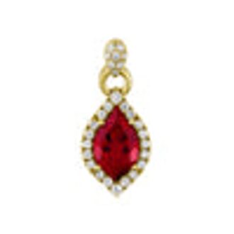 Lab Ruby Halo Necklace w/.23ctw Lab Diamonds 14k Yellow Gold
