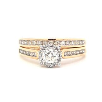 10k Yellow Gold Halo Bridal Set w/ Channel Band 5/8ctw