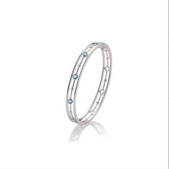 Breuning Wide Oval Blue Topaz & White Sapphire Silver Bangle