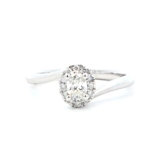 Oval Halo Bypass Diamond Promise Ring in 10k White Gold