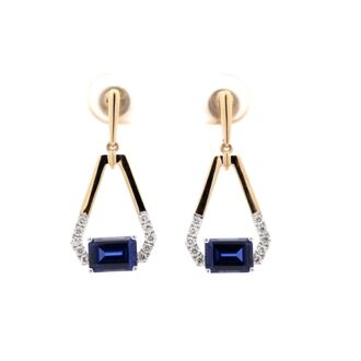 Chatham Lab-Grown Blue Sapphire & .24ctw Diamond Drops 14k